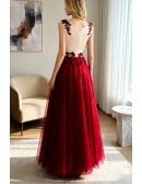 Formal Red Sequined Tulle Prom Dress Long With Lace