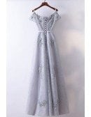 Special A Line Grey Long Prom Dress With Short Sleeves