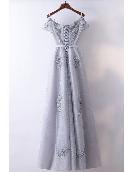 Special A Line Grey Long Prom Dress With Short Sleeves