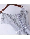 Special A Line Grey Long Prom Dress With Short Sleeves