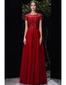 Bling Sequined Aline Long Tulle Prom Dress with Sheer Neckline Short Sleeves