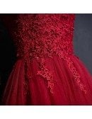 Vintage Lace High Neck Long Tulle Prom Party Dress Burgundy