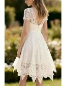 Ivory Lace Short Wedding Gown Featuring Scalloped Edges And High-Low Skirt