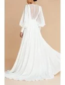 Elegant Ivory Chiffon Wedding Dress With Lantern Sleeves And V Neckline