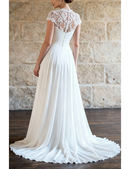 A-Line Chiffon Wedding Gown Featuring Beaded Waistband And Flowy Skirt