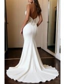 Fitted White Mermaid Satin Wedding Dress With Sweetheart Neckline And High Slit