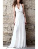 Vneck Long Halter Chiffon Beach Wedding Dress With Beaded Waist