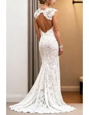 Elegant White Mermaid Lace Wedding Dress With Open Back And V-Neckline
