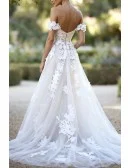 Gorgeous White Off Shoulder Wedding Dress With Floral Lace Applique