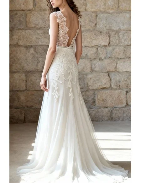 Gorgeous Ivory Lace Backless Wedding Dress Mermaid Silhouette