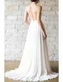 Ivory Flowy Beach Wedding Gown Backless Featuring V-Neckline And Long Train