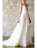 Ivory Flowy Beach Wedding Gown Backless Featuring V-Neckline And Long Train