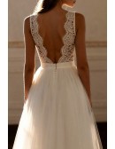 Simple A-Line Open Back Wedding Gown Featuring Lace Bodice And Tulle Skirt