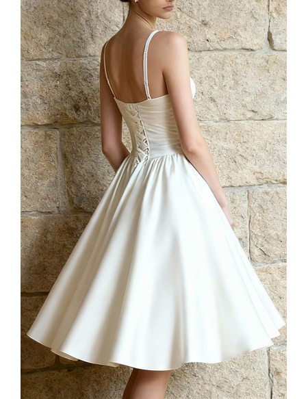 Retro Chic Ivory Satin Wedding Dress With Spaghetti Straps