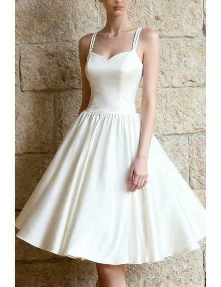 Retro Chic Ivory Satin Wedding Dress With Spaghetti Straps