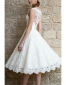 Charming Tea Length Lace Wedding Dress With Cap Sleeves