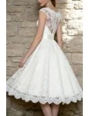 Charming Tea Length Lace Wedding Dress With Cap Sleeves