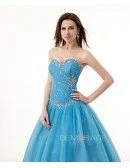 Ocean Blue Ballgown Beaded Sweetheart Long Tulle Prom Dress