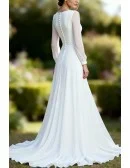 Elegant Aline White Chiffon Wedding Dress With Long Sleeves