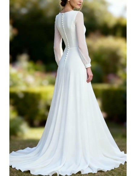 Elegant Aline White Chiffon Wedding Dress With Long Sleeves