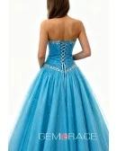 Ocean Blue Ballgown Beaded Sweetheart Long Tulle Prom Dress