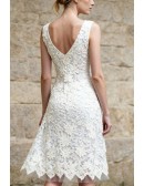 Sleeveless Short Aline Wedding Dress Featuring Lace Overlay