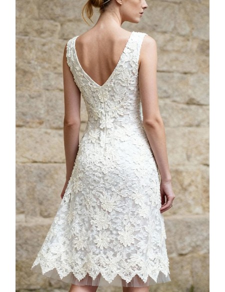 Sleeveless Short Aline Wedding Dress Featuring Lace Overlay