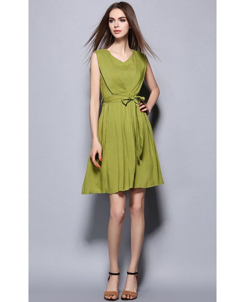 Olive Green V neck Ruffle Wedding Guest Dress GemGrace