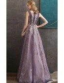 Luxury Purple Aline Formal Long Party Dress With Sparkly Embroidery