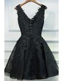 Chic Short Little Black Lace Prom Homecoming Dress V-neck Sleeveless