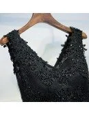 Chic Short Little Black Lace Prom Homecoming Dress V-neck Sleeveless