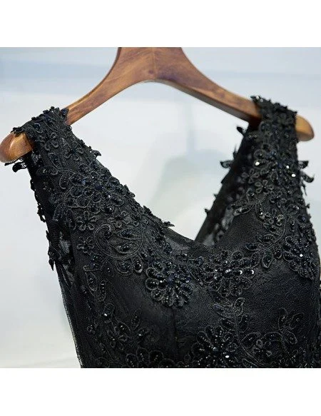 Chic Short Little Black Lace Prom Homecoming Dress V-neck Sleeveless