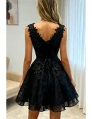Chic Short Little Black Lace Prom Homecoming Dress V-neck Sleeveless