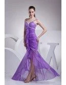 Pretty Purple Chiffon High Low Prom Dress with Spaghetti Straps