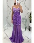 Pretty Purple Chiffon High Low Prom Dress with Spaghetti Straps