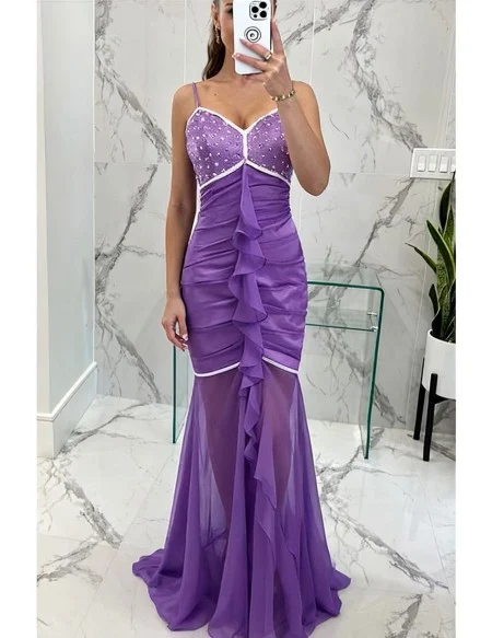 Pretty Purple Chiffon High Low Prom Dress with Spaghetti Straps