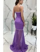 Pretty Purple Chiffon High Low Prom Dress with Spaghetti Straps