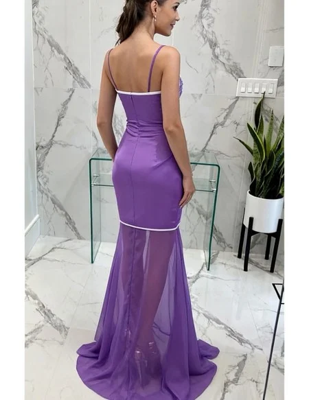 Pretty Purple Chiffon High Low Prom Dress with Spaghetti Straps