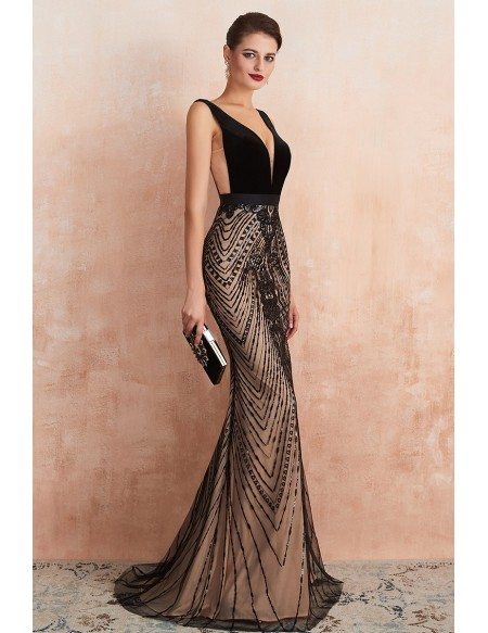 Low Back Tight Mermaid Black Long Formal Dress With Beading