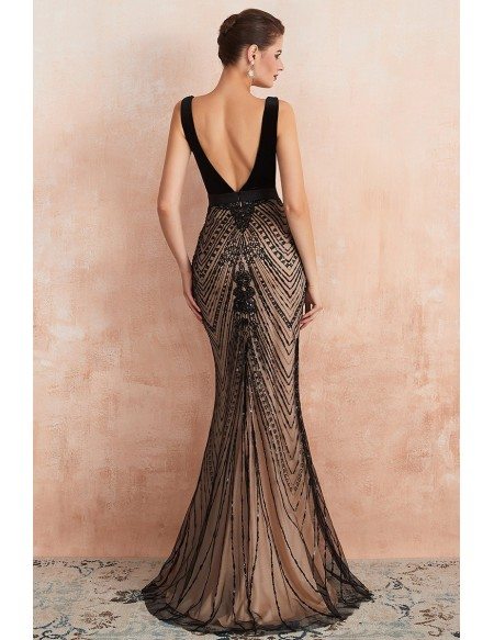 Low Back Tight Mermaid Black Long Formal Dress With Beading