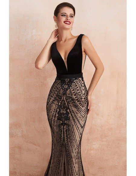 Low Back Tight Mermaid Black Long Formal Dress With Beading
