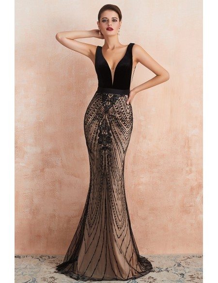 Low Back Tight Mermaid Black Long Formal Dress With Beading