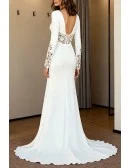 Graceful Long Sleeved Wedding Gown Featuring Lace Cuffs And High Slit