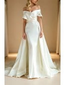 Glamorous Satin Off Shoulder Wedding Dress Featuring Ruffle Detail
