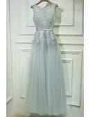 Gorgeous Grey Lace Tulle Prom Dress Long Sleeveless