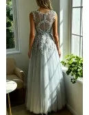 Gorgeous Grey Lace Tulle Prom Dress Long Sleeveless