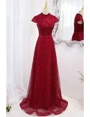 Modest High Neck Sequined Sparkly Evening Prom Dress With Keyhole Back