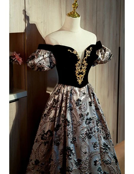 Unique Exotic Pattern Off Shouler Long Prom Dress For Formal