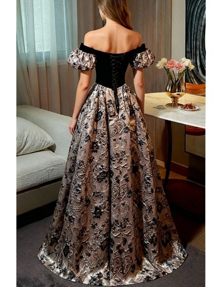 Unique Exotic Pattern Off Shouler Long Prom Dress For Formal