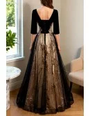 Black Tulle Vneck Evening Formal Dress with Bling Sequins Sleeves